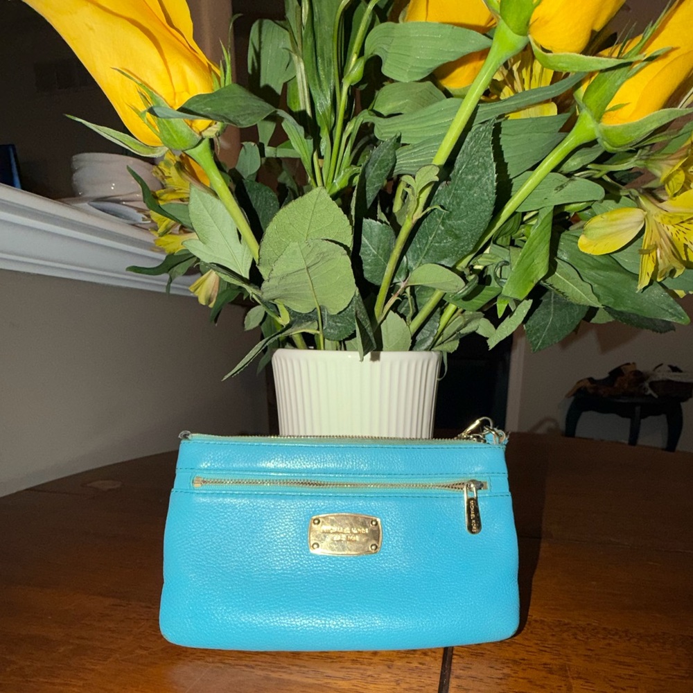 Michael Kors Turquoise Leather Wristlet Clutch